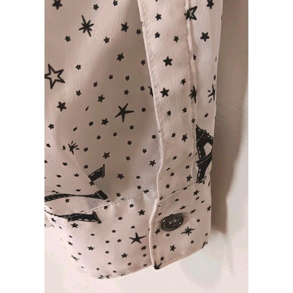 Karl Lagerfeld Paris Blouse Sz M Eiffel Tower Stars Print Button Front - Picture 10 of 15
